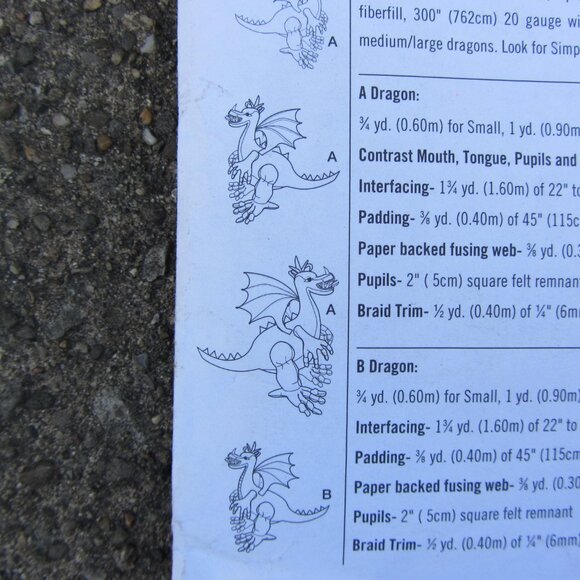 simplicity 4063 sewing pattern 2006 stuffed dragons (CL96) - Picture 7 of 10